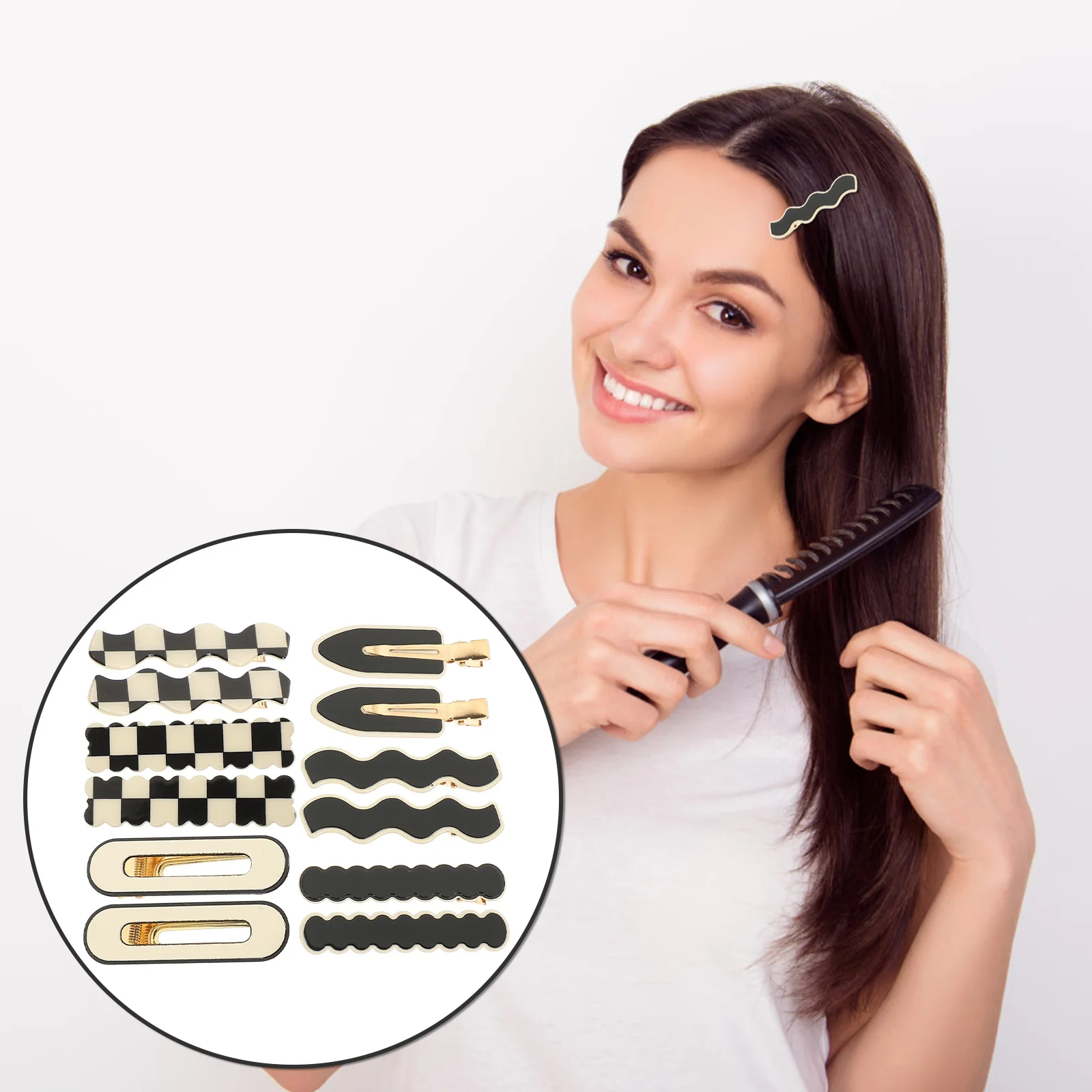 

12pcs No Trace Hair Clips Plaid Duckbill Barrettes Lightweight Hair Styling Clamps For Party Wedding Bangs Makeup Flat