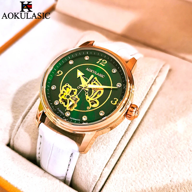 AOKULASIC Women Automatic Mechanical Watches Elegant Casual Waterproof Clock Watches Luxury High Quality Business Ladies Watches