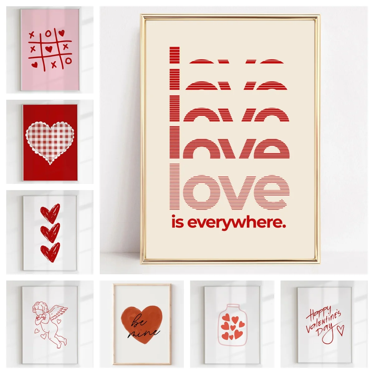Nordic Minimalist Valentine's Day Decorative Art Love Is Everywhere Cupid Heart Poster Canvas Print Valentine's Day Home Decor