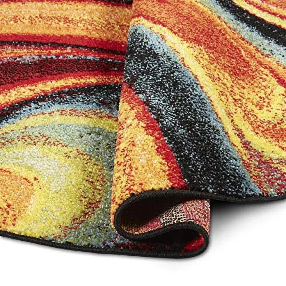 Splash Adja Contemporary Abstract Swirl Area Rug, Red/Blue, 5'2 Round