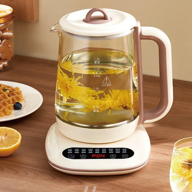 1.8L Home Health Pot Thickened Glass Electric Kettle Tea Maker Office Multi-function Flower Tea 24h Appointment Stew Pot 800W