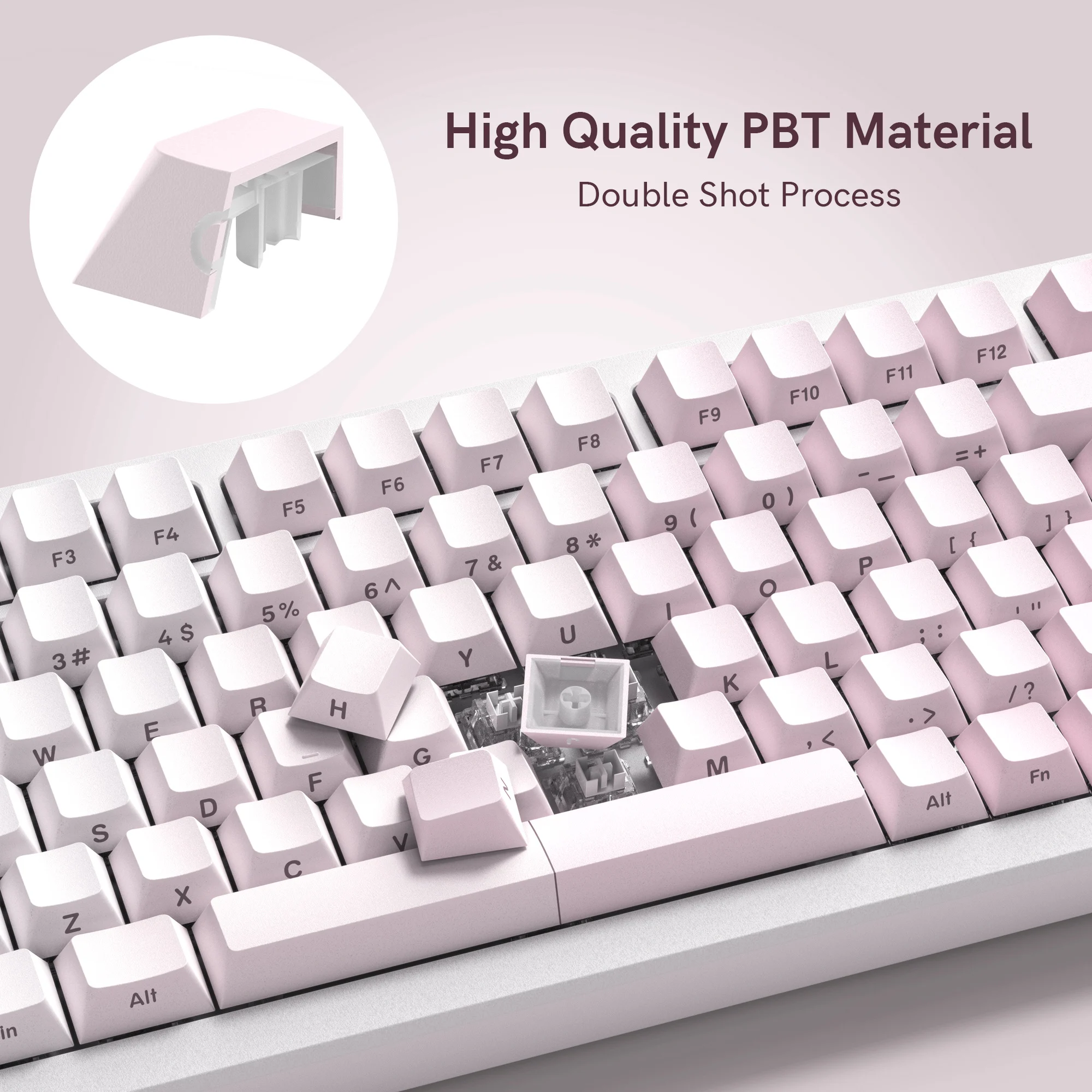 Imagem -03 - Gradiente Rosa Branco Side Print Keycaps Brilho Através de Pbt Double Shot Backlit Teclado Mecânico mx 108 87 84 64 61 121 Chave