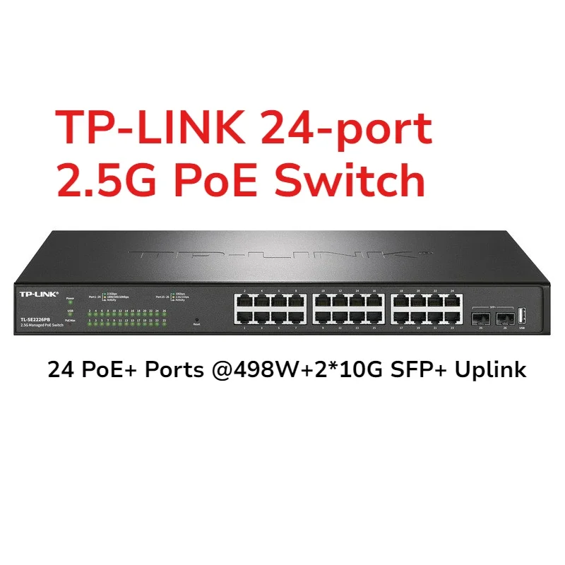 

TP-LINK 24-port 2.5G PoE Switch, 24 PoE+ Ports @498W+2*10G SFP+ Uplink, Plug & Play, Sturdy Metal TL-SE2226PB