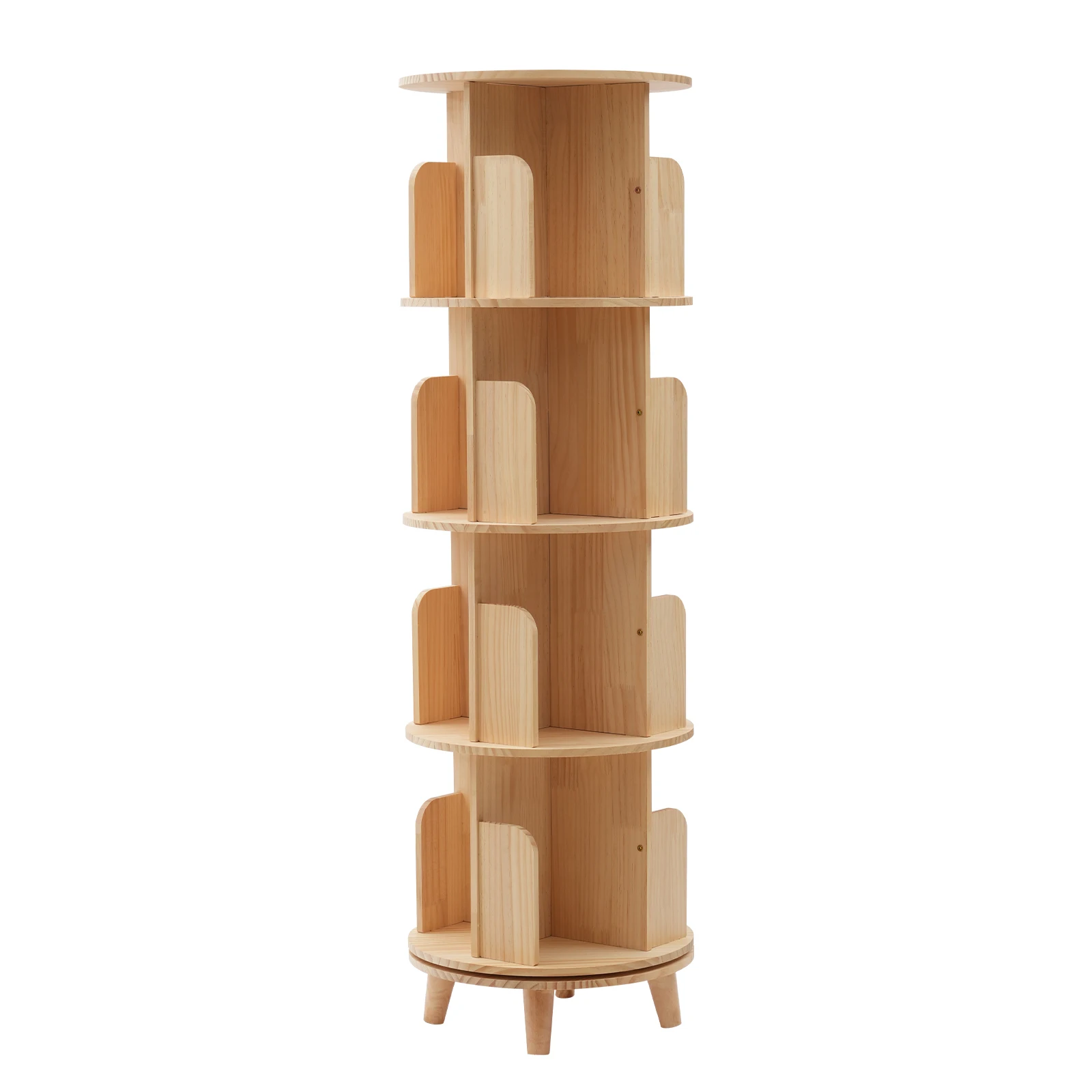 360 Degree Rotating Bookshelf Wood Display Stand Storage Sheves Rack Bookcase 4 Tiers Books Organizer Floorstanding