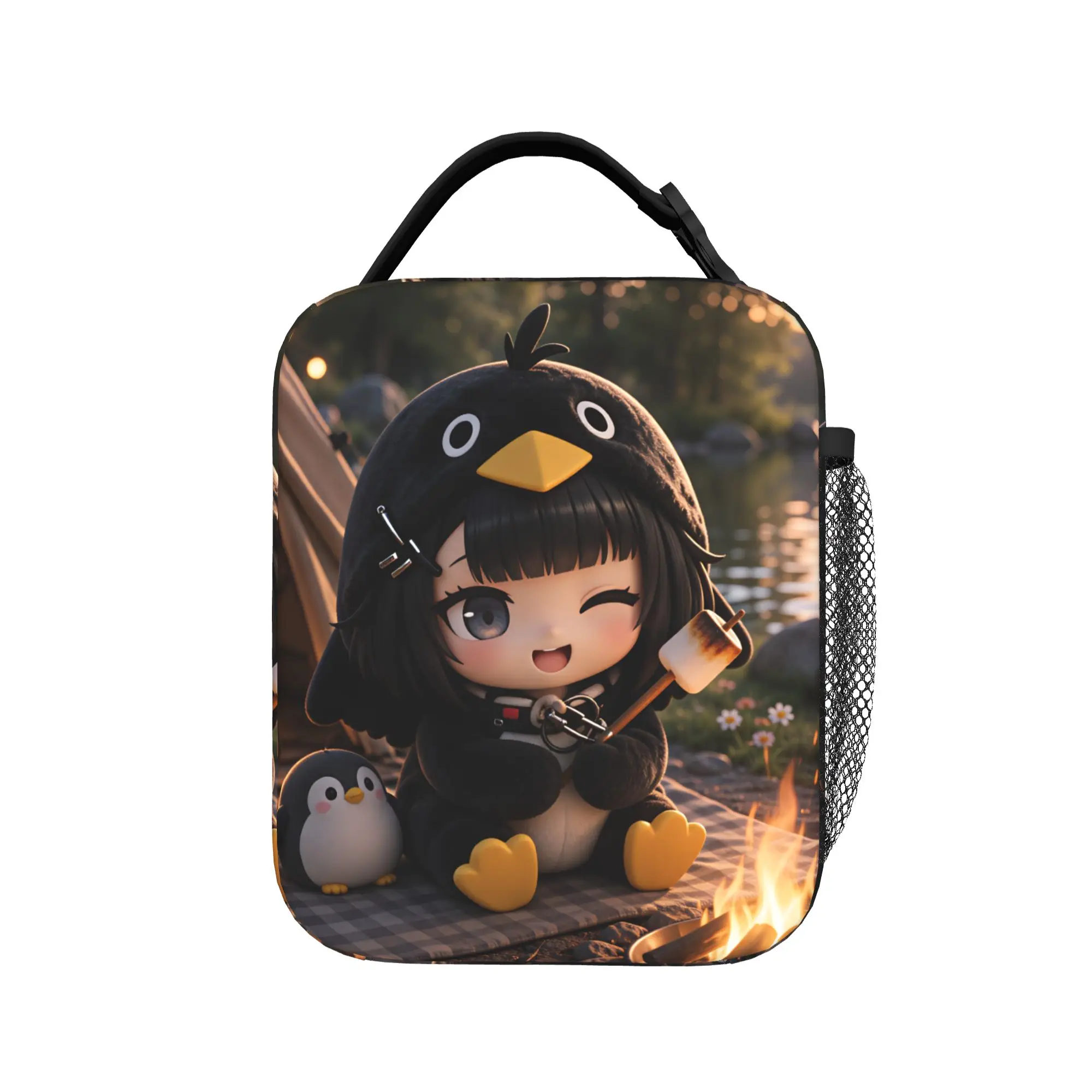 Gugu Gaga Penguin  Lunch Bag  Cute Lunch Box Office Portable Zipper  Tote Handbags For Child Oxford Graphic Design Cooler Bag