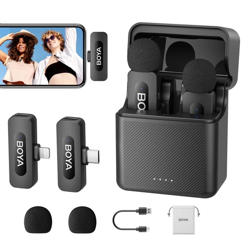 Imagen 2 del producto BOYA V3 Kit de micrófono Lavalier inalámbrico profesional Compatible con Android y DJI Pocket 3 tipo C USB-C transmisión en vivo, vlog