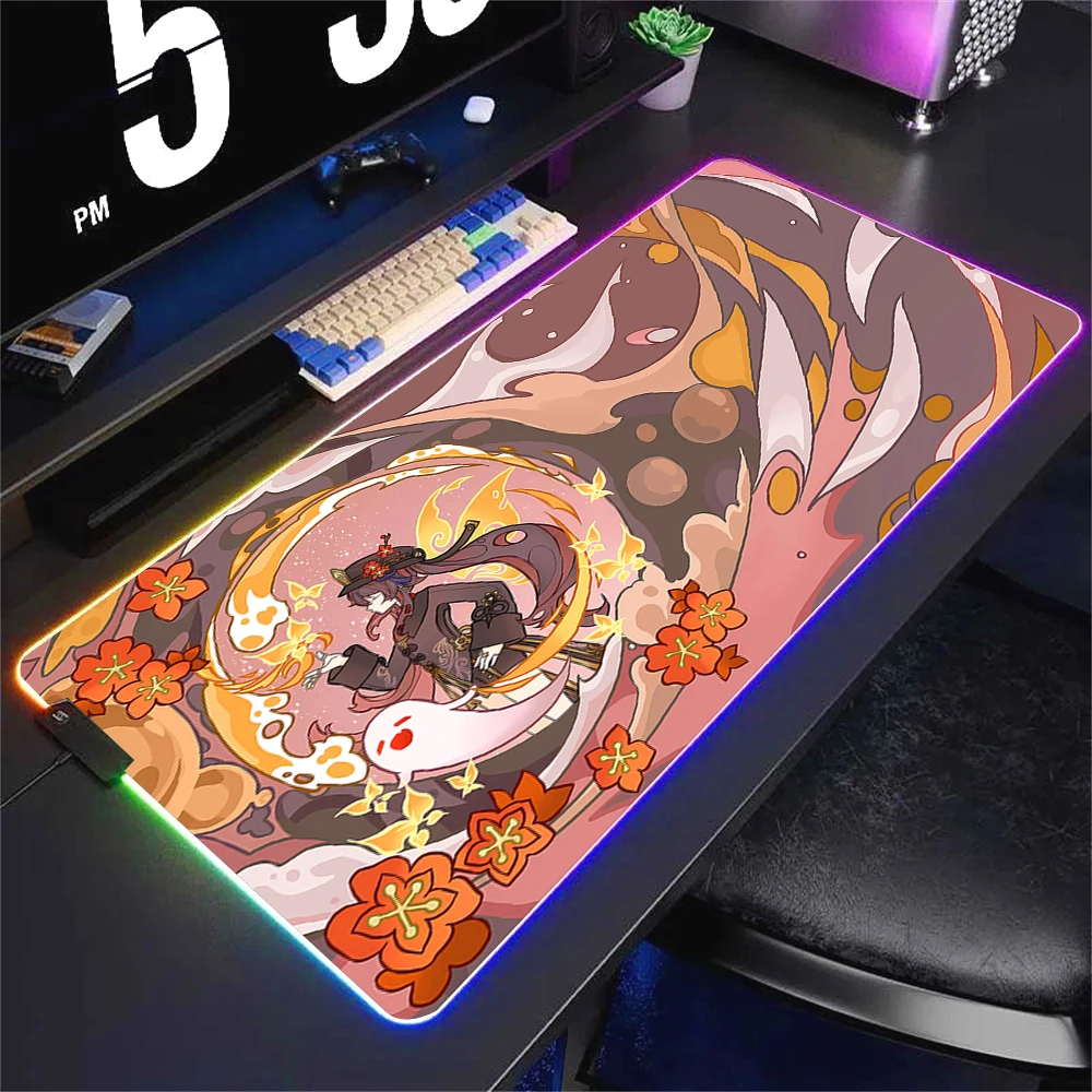 

Gamer Genshin Impact Mouse Pad Anime Hu Tao Furina Neuvillette Yae Miko Raiden Mouse Pad LED Table Pads Backlit Xxl RGB Mousepad