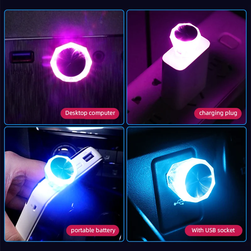 

USB Atmosphere Light LED Mini Colorful Night Light For Party Portable Christmas Bedroom Ambient Lamp Auto Interior Led