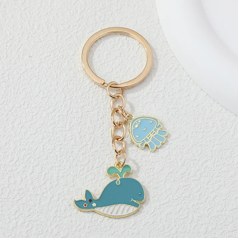 Cute Enamel Keychain Whale Jellyfish Ocean Sea Animal Key Ring For Women Men Friendship Gift Handbag Decoration Handmade Jewelry