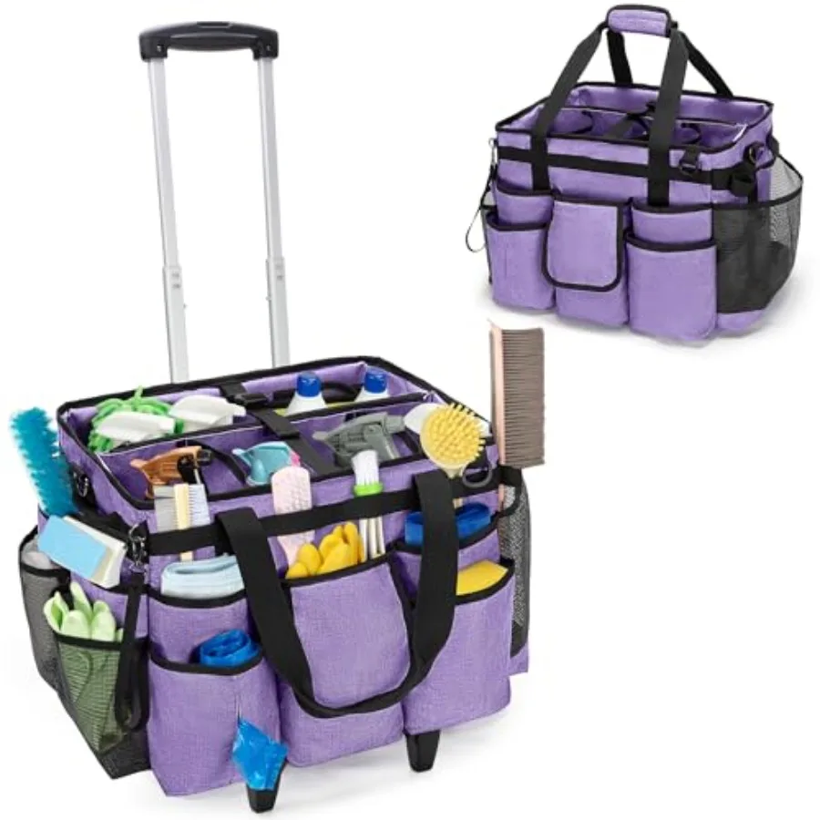 

Rolling Cleaning Bag with Detachable Trolley and Shoulder Strap for Professional Housekeepers Portable Cart on Wheels Designed