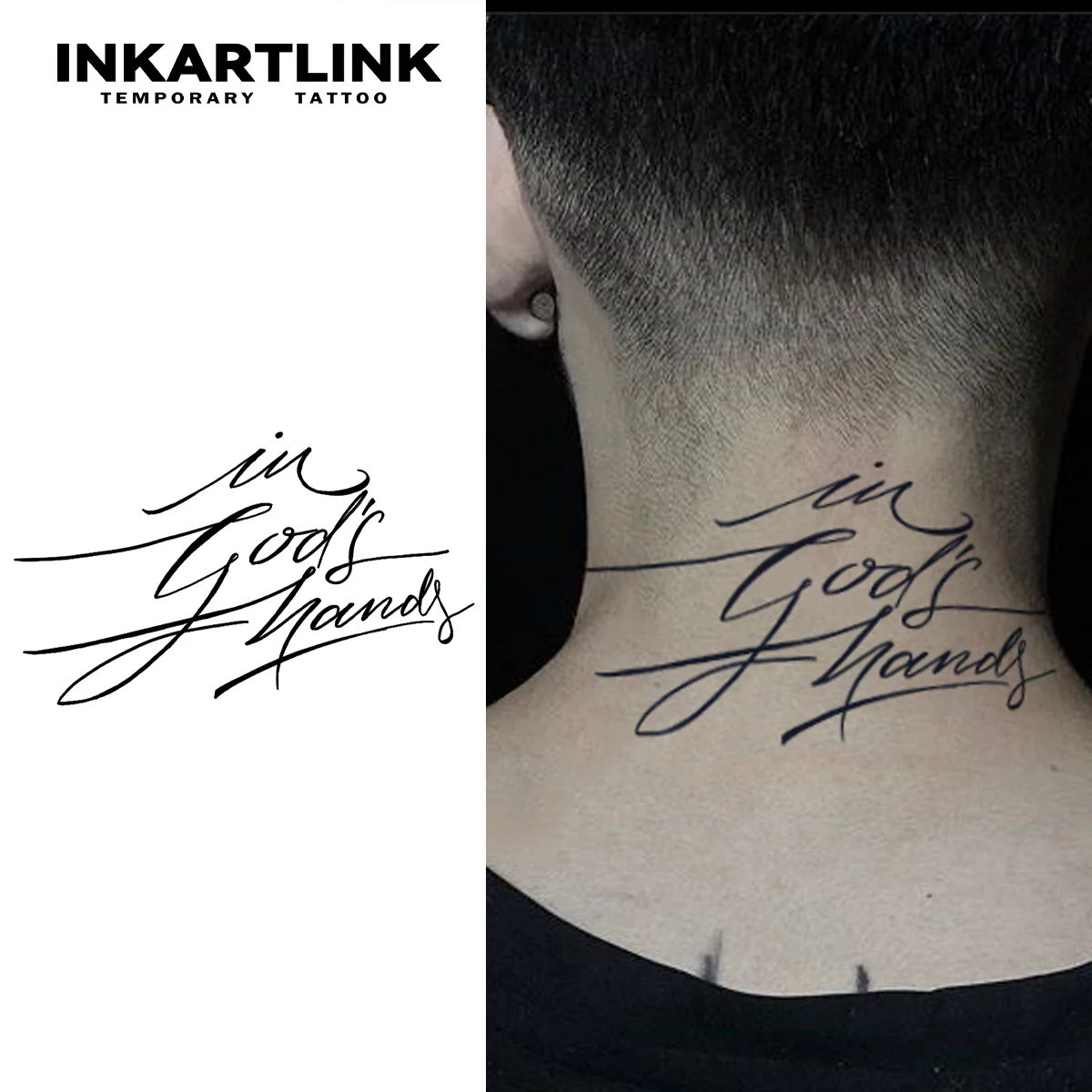 

INKARTLIN minimalist hand drawn art font "in god's hands" tattoo sticker waterproof temporary tattoo color hold for 1-2 weeks