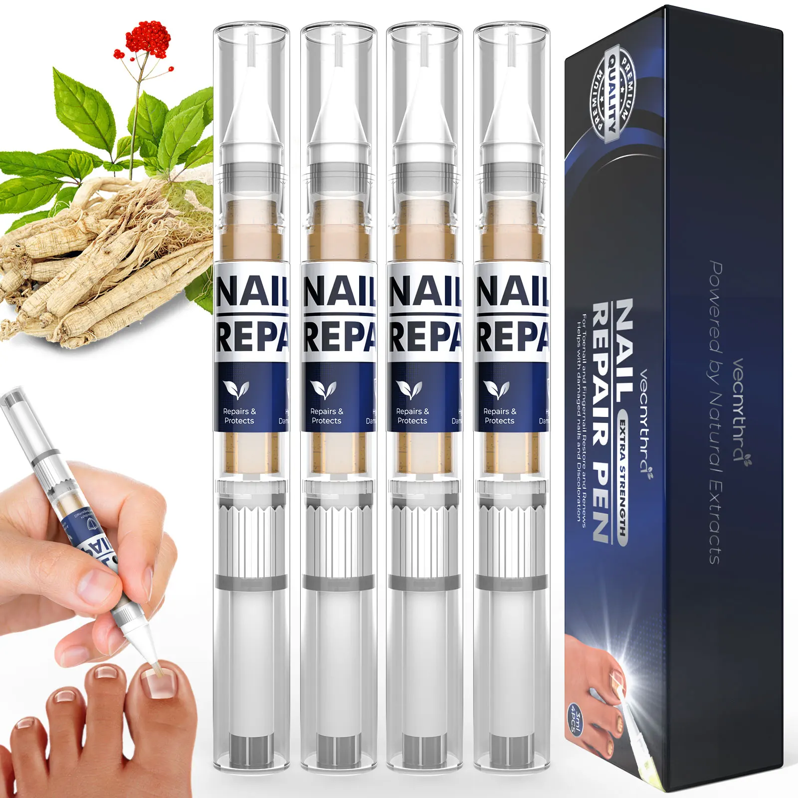 Nail Fungus Repair Essence Pen 3ml*4 Repair Fingernail 25%Undecylenic Acid Restores Appearance of Discolored Nail Foot Care Tool