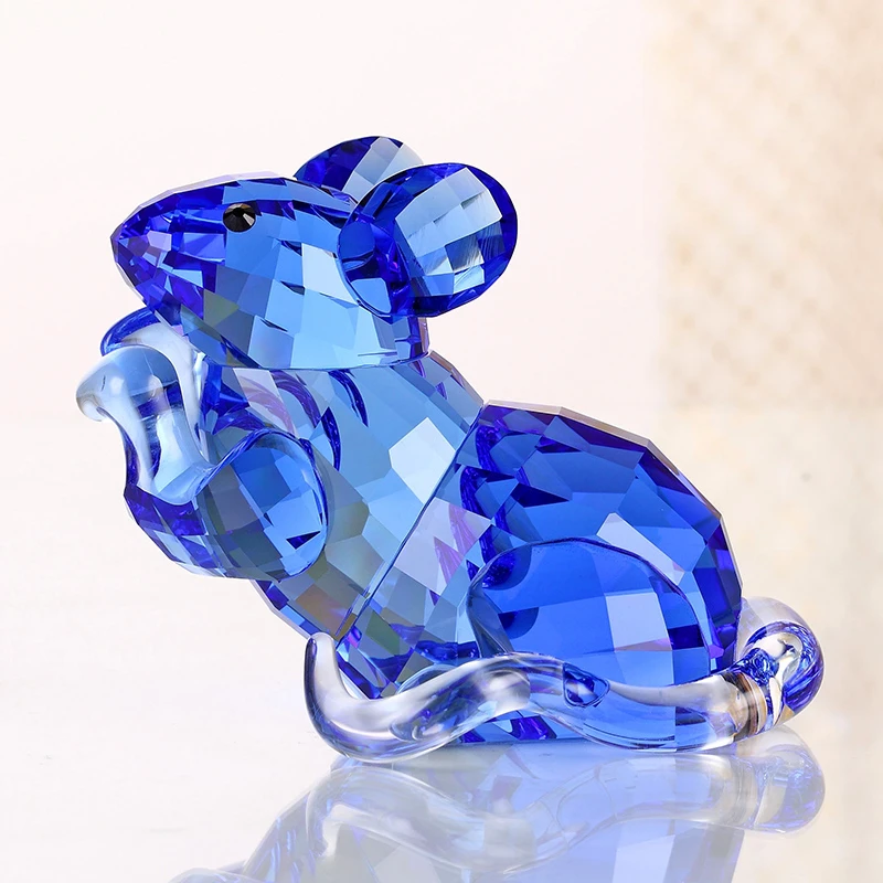 Crystal Rat Zodiac Figurine Mouse Desk Decor for Office Feng Shui Chinese Zodiac Birthday Gift Charm Festival Home Ornament