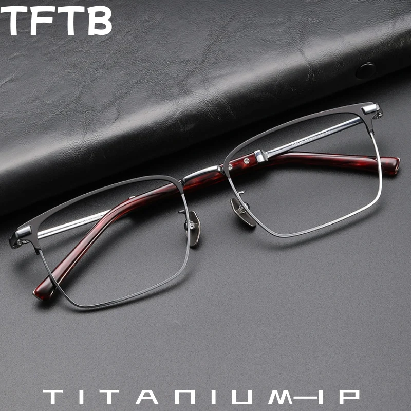 

TFTB Luxury Pure Titanium Men's Business Fashion Glasses Ultra Light Comfortable Retro Square Big Size Eyeglasses Frame H2340