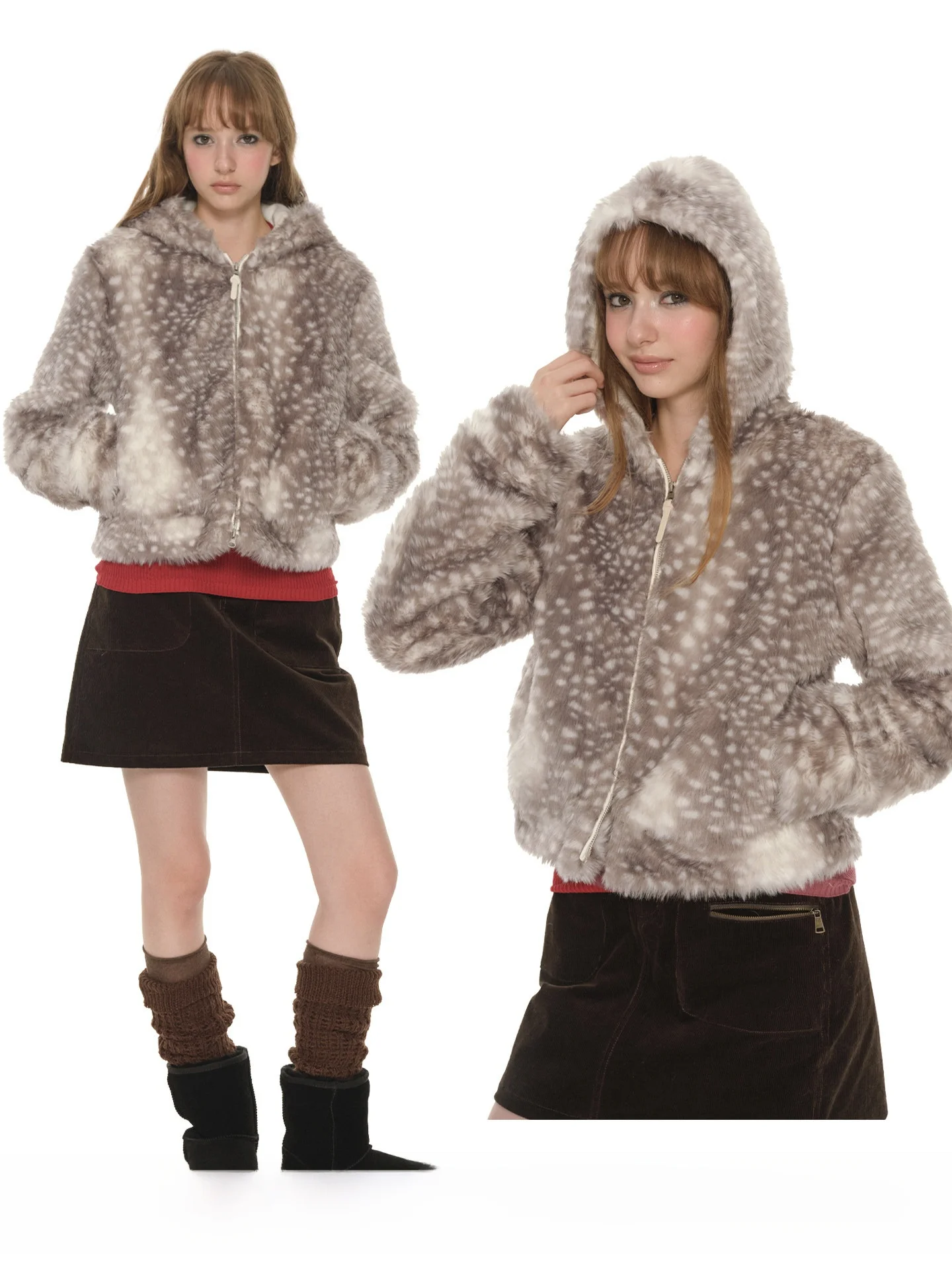 

UNRETRO Plu Spotl Eco-Friendly Fur Women's Winter ort Coat Warm Cact Size Polyester Fabric Long Sve Zipper Closure