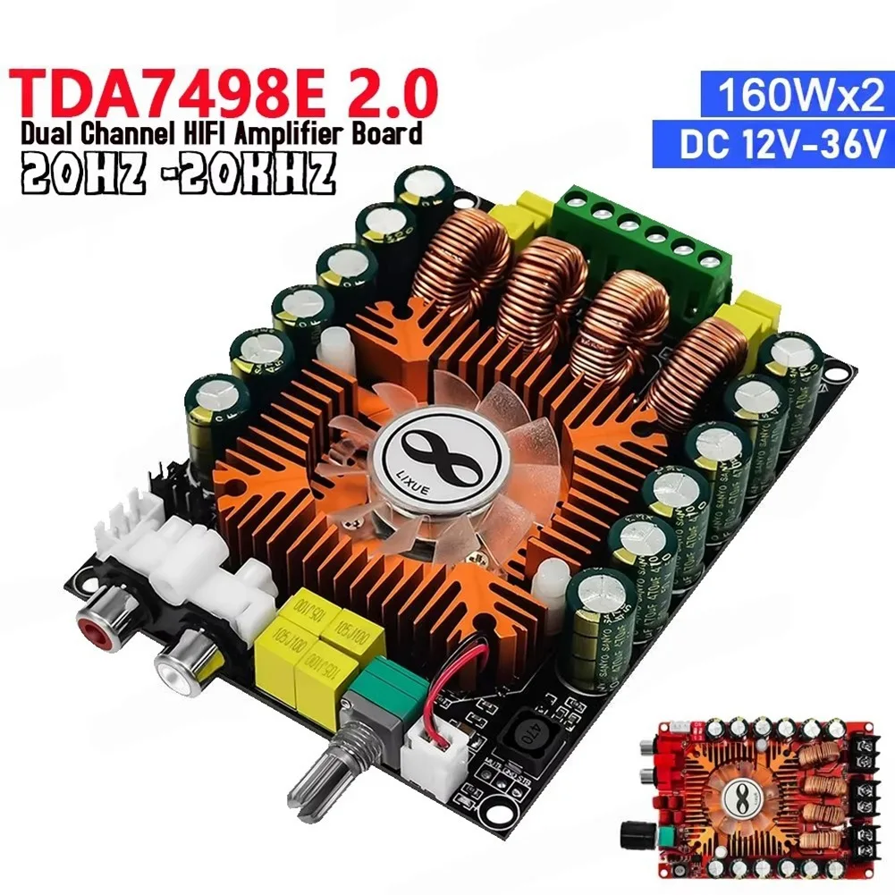 (BOFF) TDA7498E 2.0 High Power Digital Power Amplifier Board 160Wx2 Stereo Amplifier Board Support BTL 220W with Cooling Fan