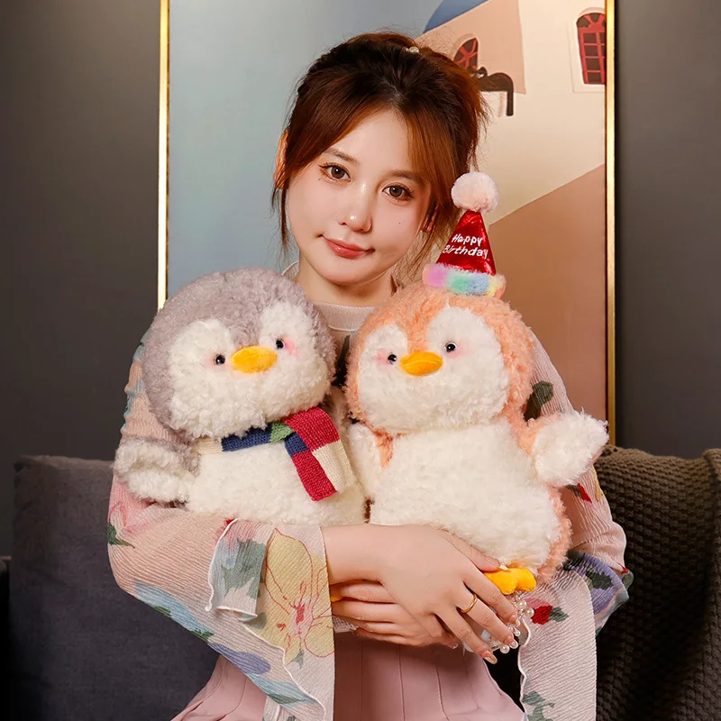 Kawaii Penguin Wear Christmas Hat Scarf Plush Toys Cartoon Soft Stuffed Animals Plushie Doll Anime Room Decor KidS Xmas Gifts