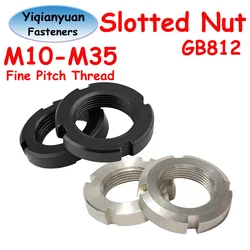 Yiqianyuan GB812 Slotted Lock Nuts M10-M35 Fine Pitch Thread SUS304 Stainless Steel Carbon Steel Black Finish for Industrial Use