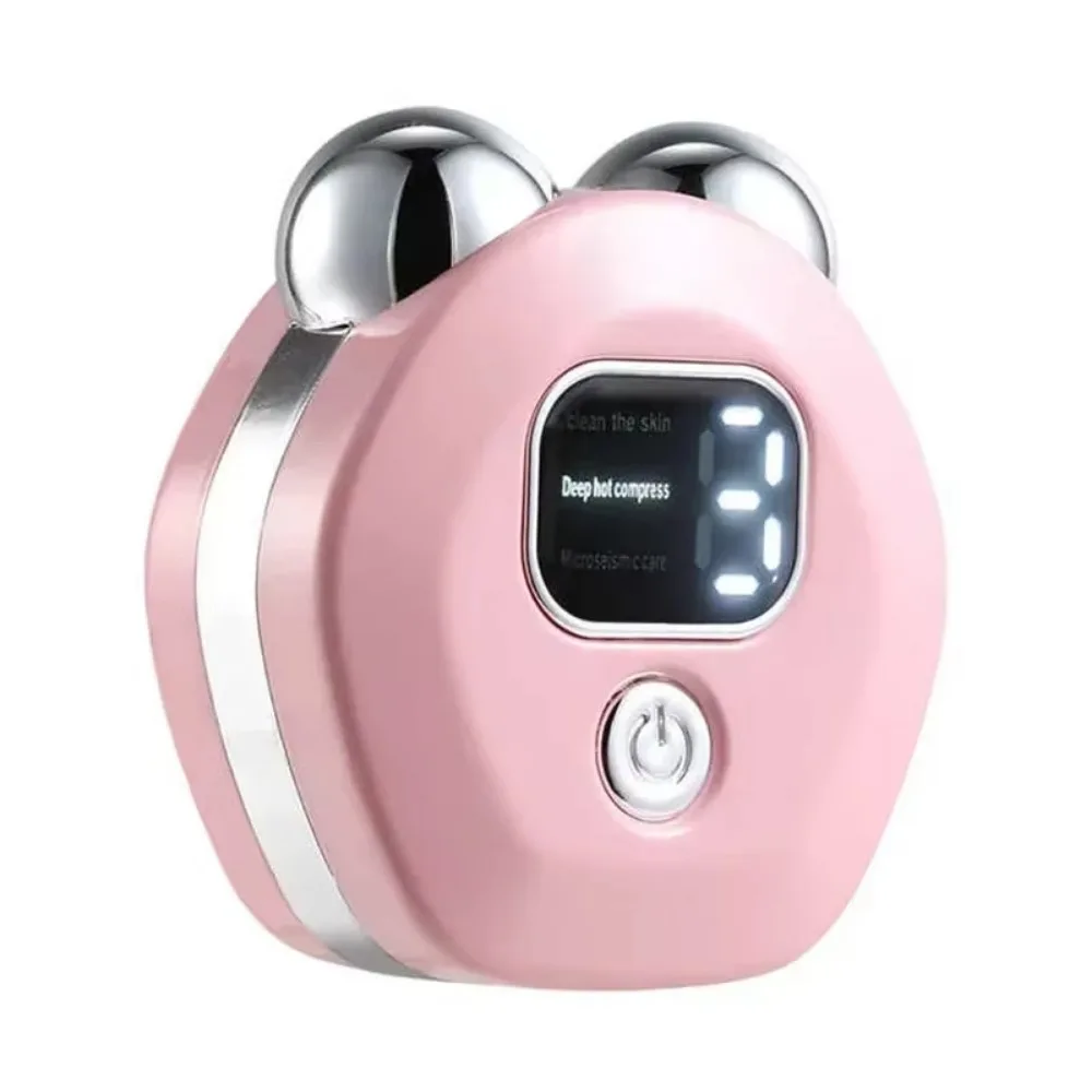 

3 Levels Electric Facial Massager EMS Microcurrent Thermal Vibration V-face Lifting Roller Skin Care Digital Display