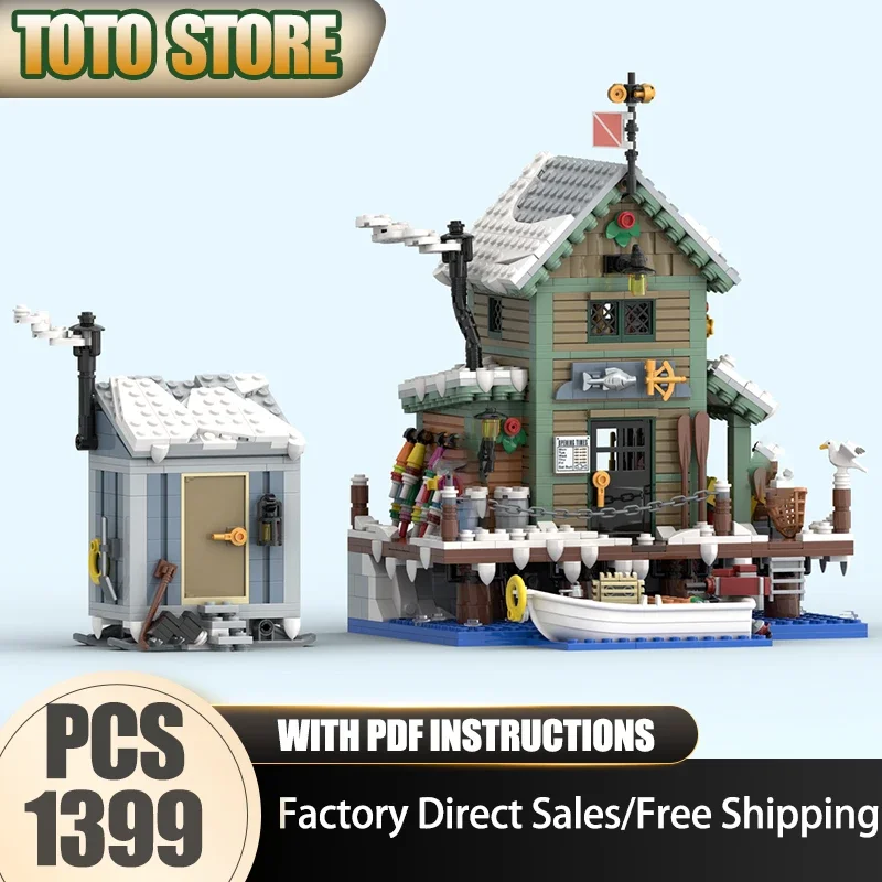 Seasonal  Model Moc Building Bricks Modular Winter Fish & Supply Model Technology Modular Blocks Christmas Set DIY Toy Gifts
