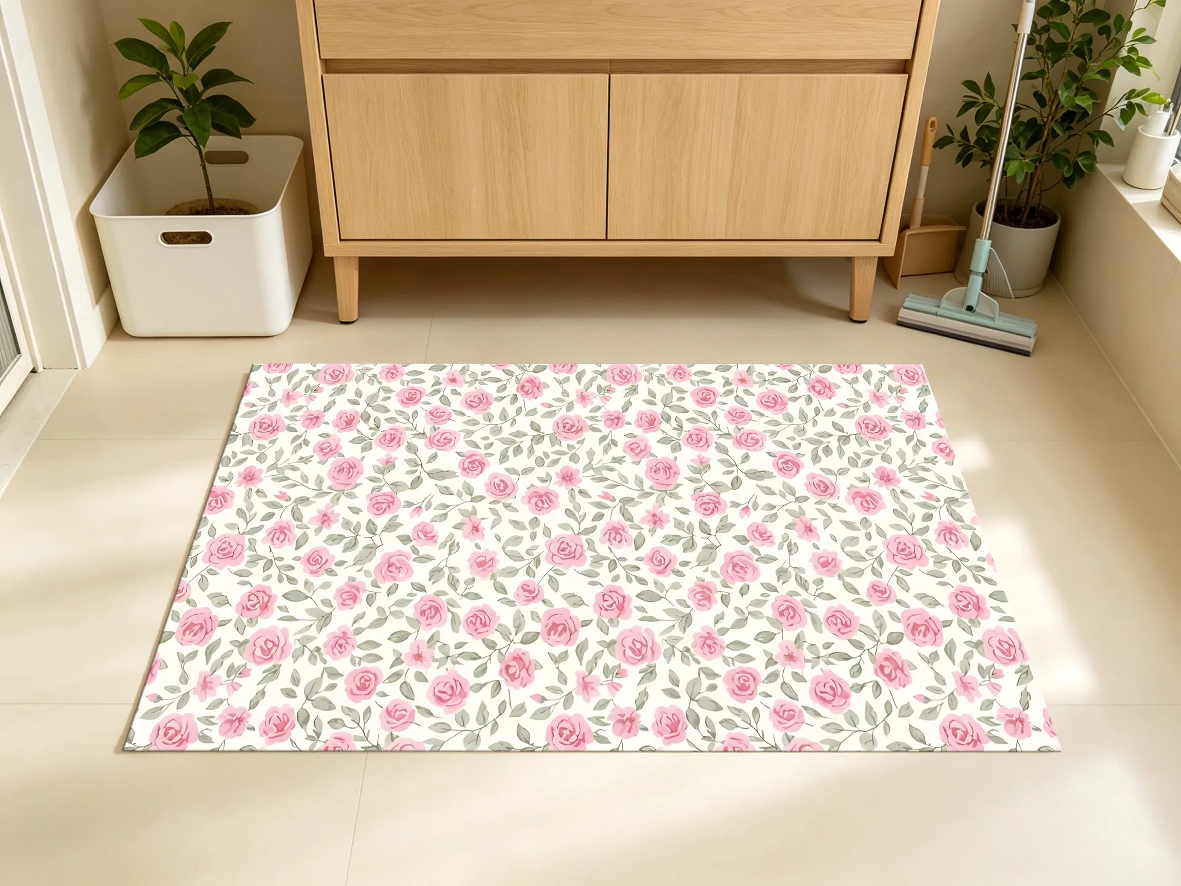 2D Large Rug All-Over Soft Pink Rose Floral Gentle French Style Bedroom Living Room Home Decor