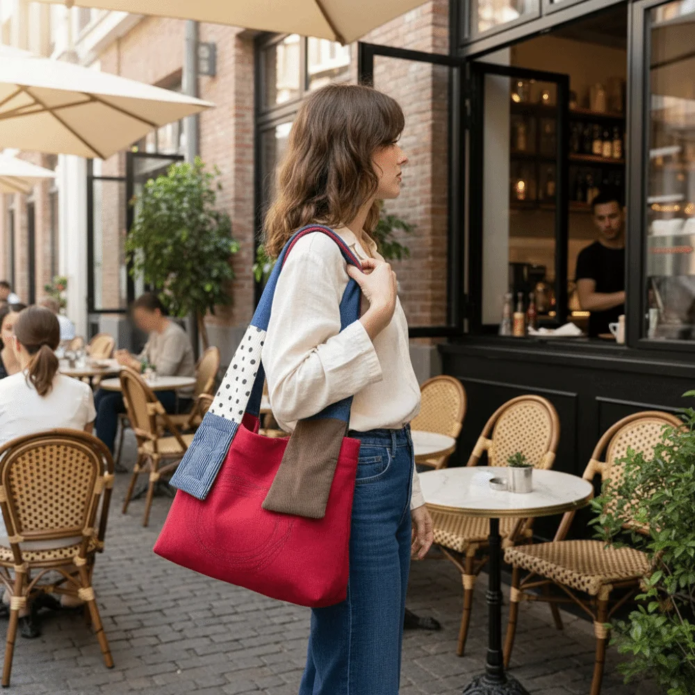 

Trendy Retro Shoulder Bags Corduroy Fabric Lightweight Tote Bags Patchwork Design Large Capacity Underarm Handbag Street Style