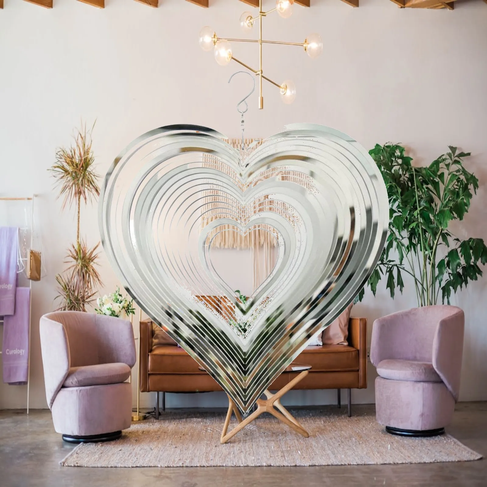 Creative 3D Heart Shaped Wind Spinner Metal Outdoor Wind Chime Garden Hanging Ornament for Porch and Yard
