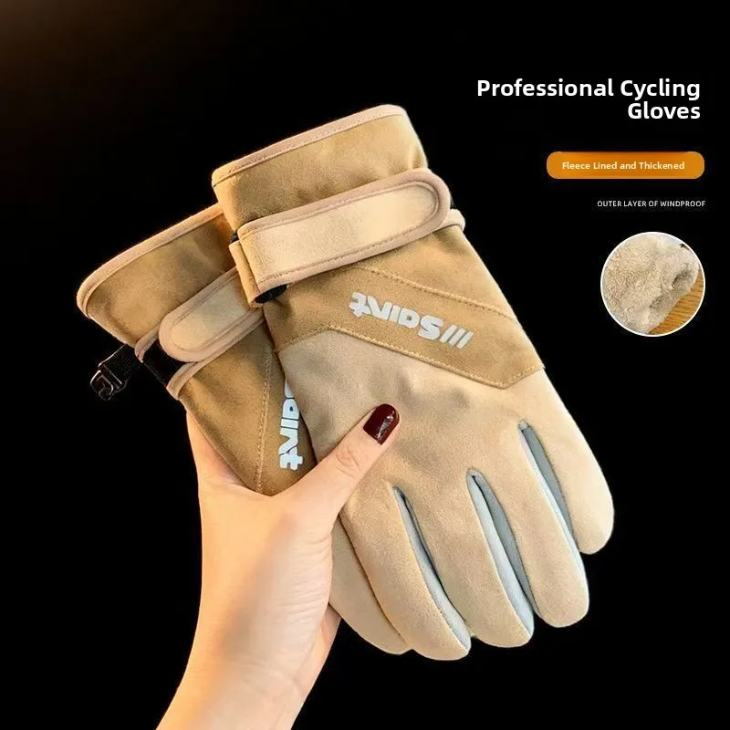 Thickened Suede Gloves for Cycling Climbing Skiing Men Women Winter Sports Touchscreen Handwarmer Windproof Outdoor Activities