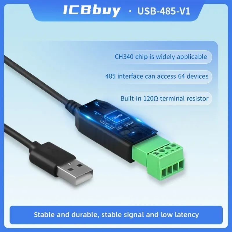 Módulo de comunicação PLC Serial Port Converter, Industrial Grade, USB para 485, CH340