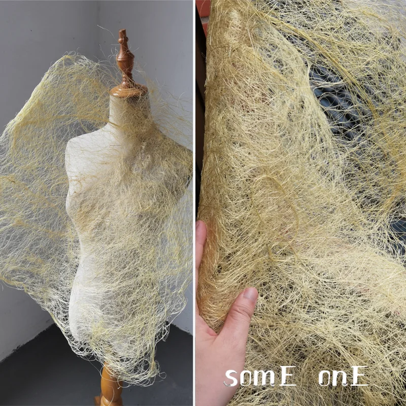 

Designer Fabric Yellow Creative Hollow Mesh Fabric Irregular Texture DIY Creative Arts Design Props Background Decor