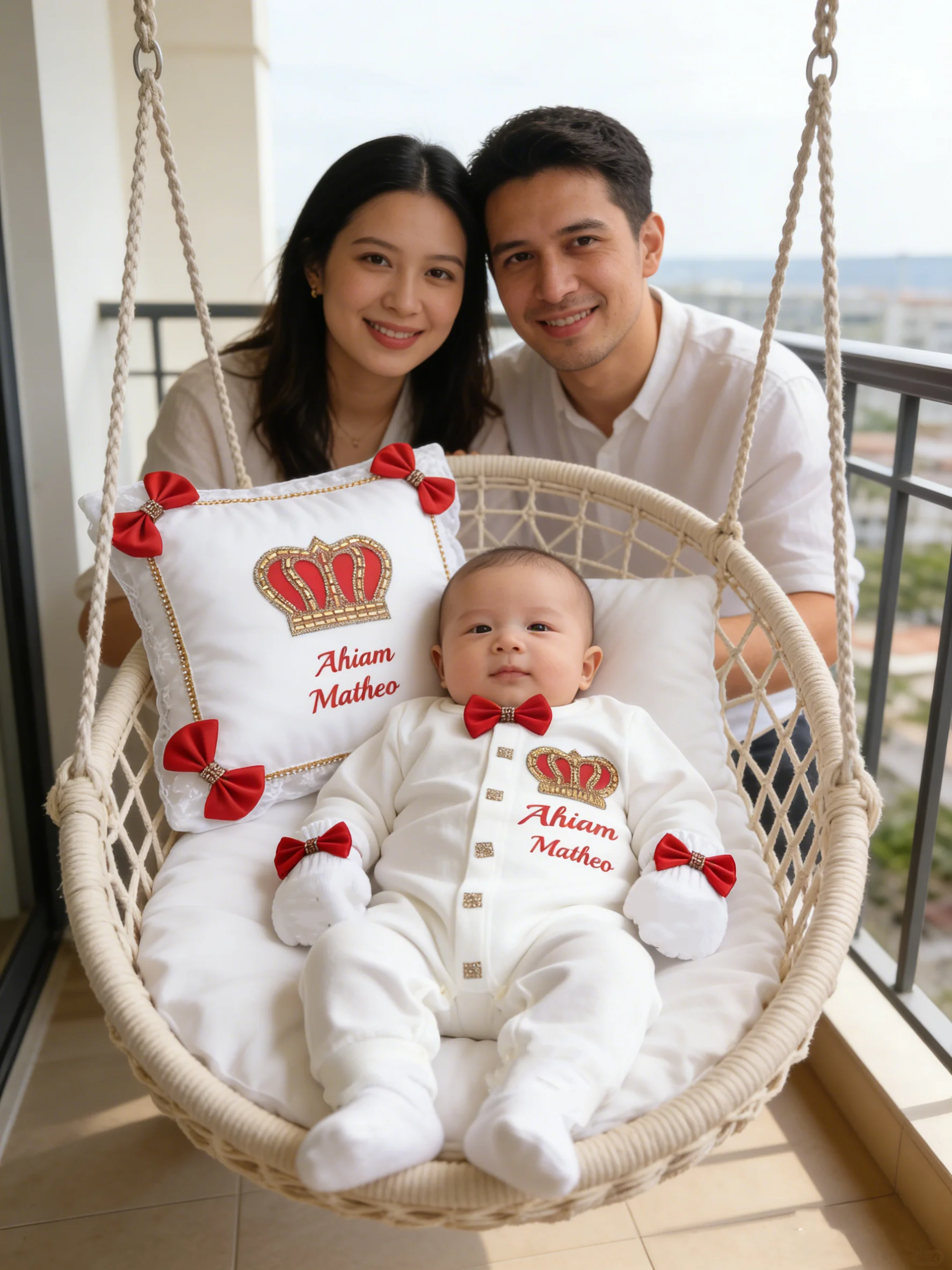 Personalized Baby Royal 4 Piece Set White Crown Footed Romper Perfect for Christening & 1st Birthday Ceremony
