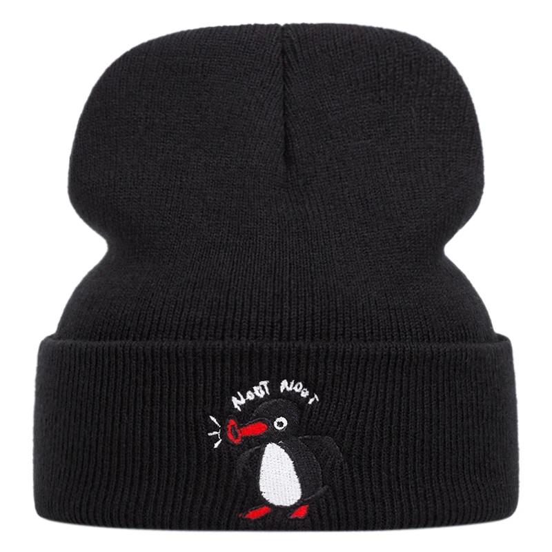 قبعات محبوكة مطرزة على شكل بطريق لطيف للرجال والنساء، قبعات صوفية للحدث الرياضي الدافئ في الخريف والشتاء، قبعات فول