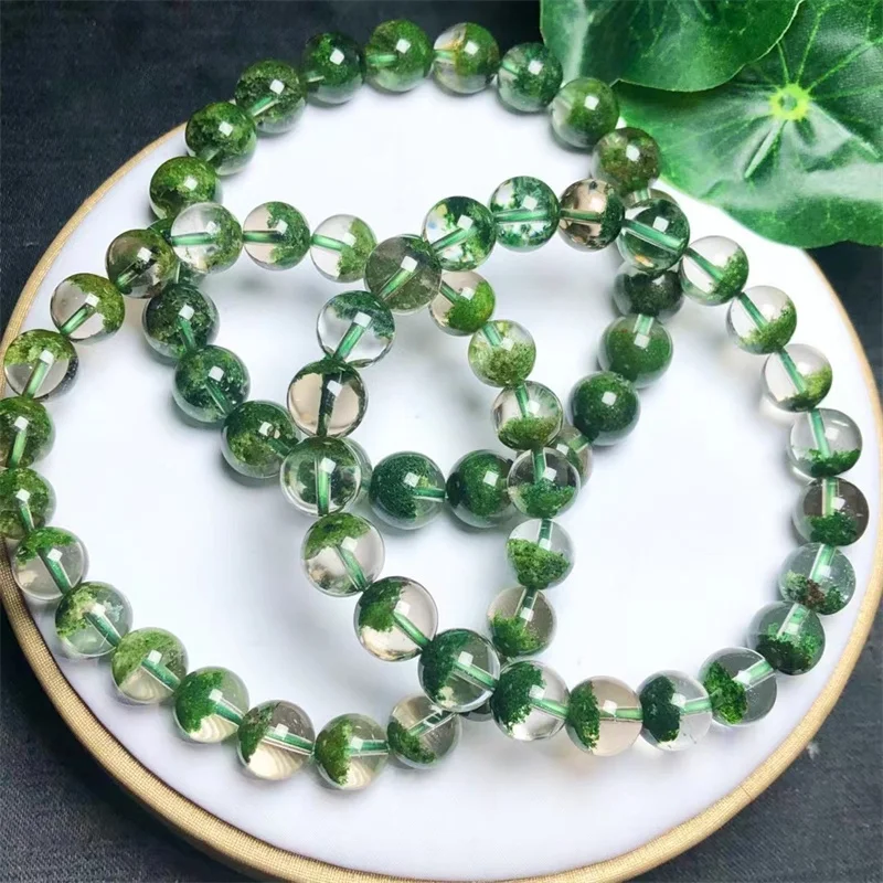 Natural Green Garden Quartz Bracelet Fortune Energy Bangle Mineral String Woman Amulet Jewelry Healing Gift 1pcs 8/9/11MM