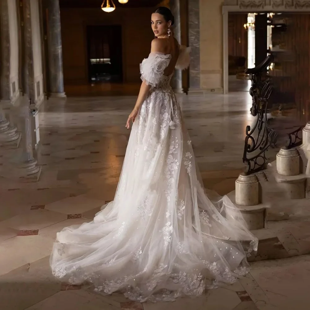 Suknie ślubne z koronkowymi aplikacjami na zamówienie, eleganckie, z dekoltem w serek, bez rękawów, dla kobiet, urocze suknie ślubne zapinane na zamek, Vestidos De Novia