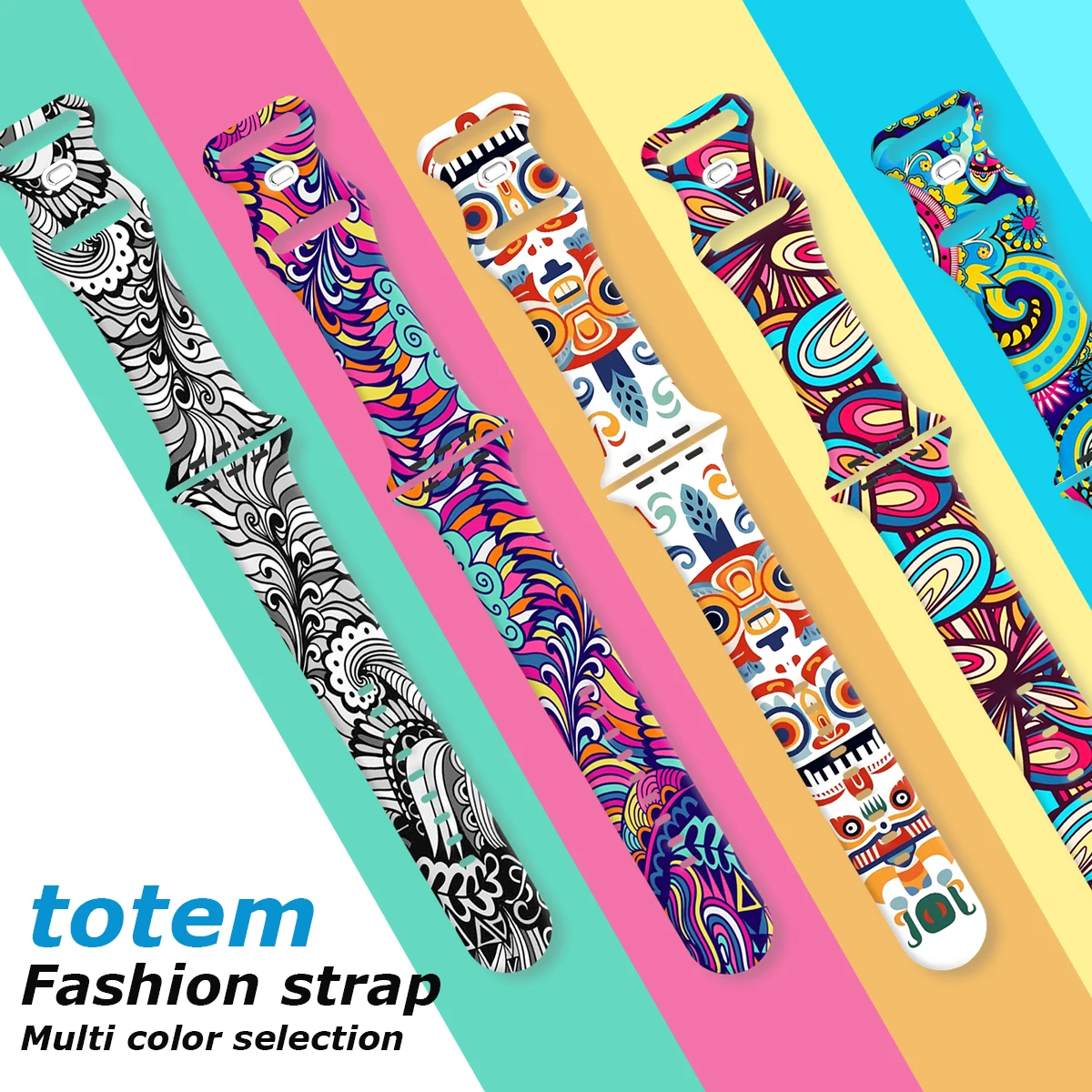 Cinturino colorato con stampa serie Totem per Apple Watch 11/10/9/SE, cinturino di ricambio in silicone morbido impermeabile per 46 mm/45 mm/44 mm/42 mm