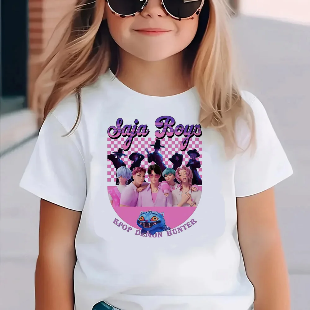 Kpop شيطان الصيادين ملابس الأطفال تي شيرتات قصيرة الاكمام لطيف Kpop شيطان الصيادين التي شيرت Harajuku التي شيرت ملابس الوالدين والطفل