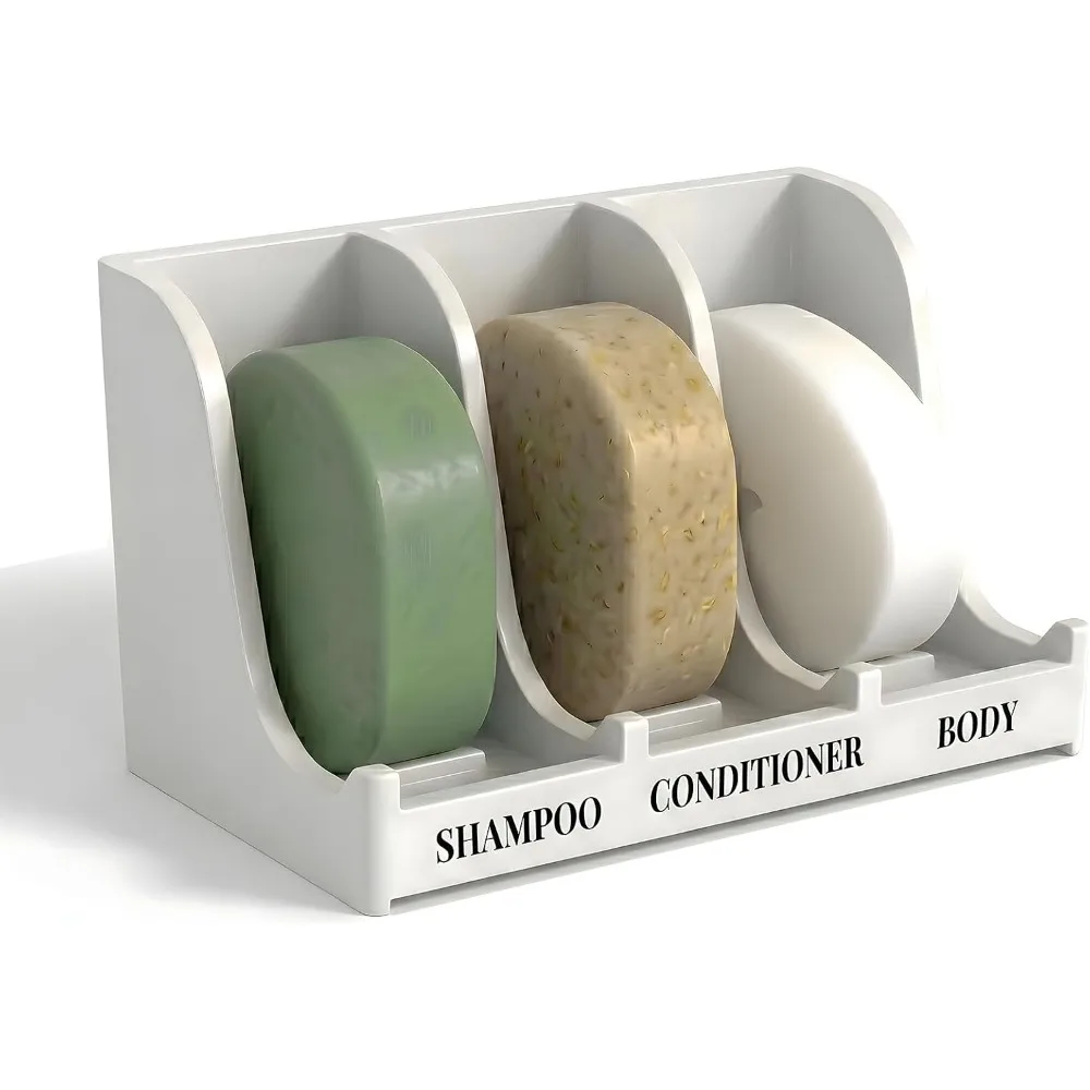 No Drill Self Draining Soap Dish 3 Compartment Soap Holder Shower Organizer Rack for Kitchen Storage Shelf Bathroom Accessories