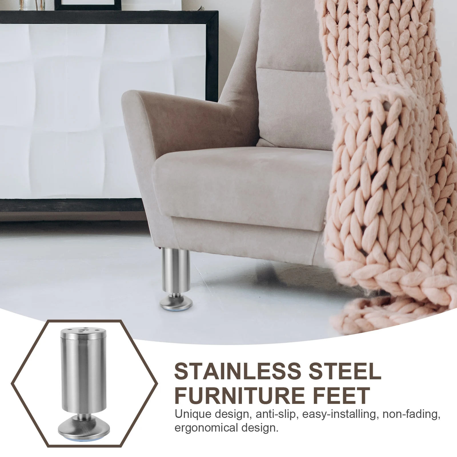 

4pcs Stainless Steel Furniture Feet Adjustable Height For Chair Table Cabinet Bookshelf Anti-Slip Wear Resistant Cabinet Feet