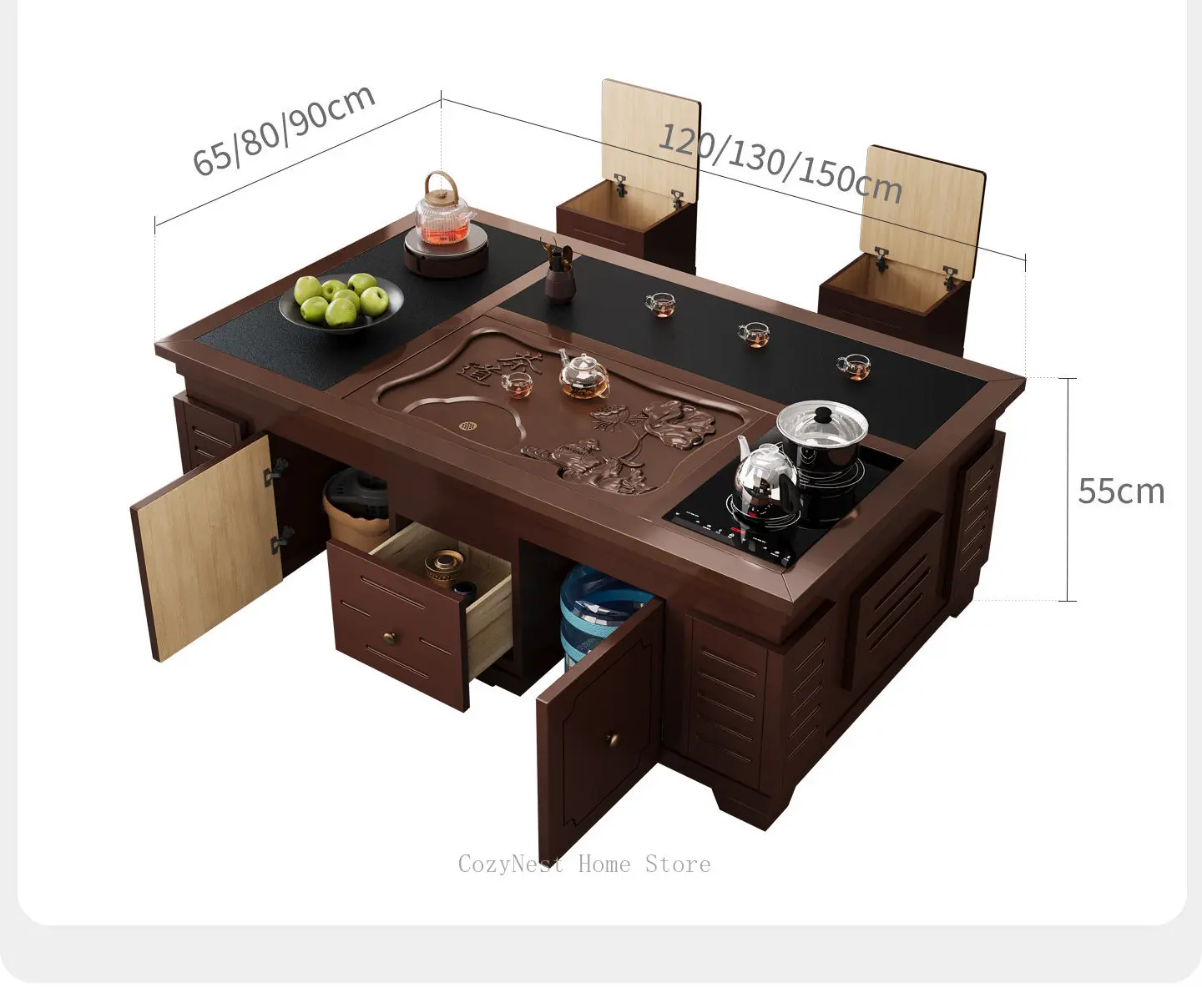 Fiery stone Kung Fu tea table Living room Home solid wood office Integrated embedded tea table Tea table