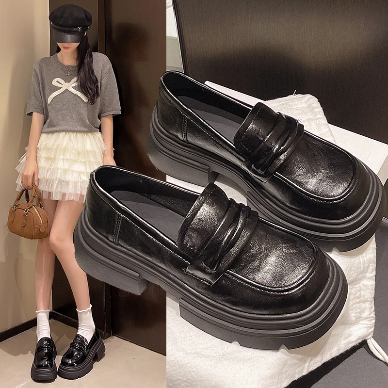 

Новые женские туфли-оксфорды, весенне-осенние повседневные кожаные туфли без шнуровки с круглым носком для женщин, повседневная обувь на однотонной платформе, большие размеры
