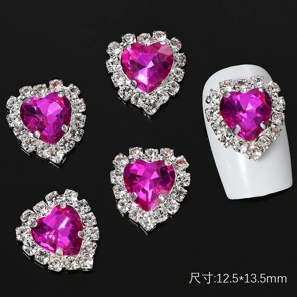 5/10pc Cristallo di Lusso Cuore Rosa Unghie artistiche Fascino 3D Forma di Amore Unghie Strass Diamante Lustro San Valentino Decorazione Manicure