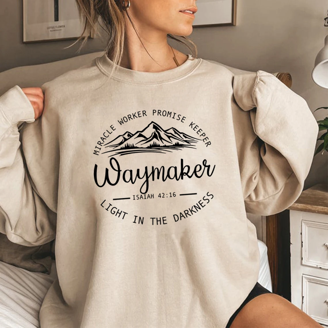 Waymaker Sweatshirt Christian Crewneck Sweatshirts Bible Verse Hoodie Jesus Faith Hoodies Streetwear Women Top Christian Gift