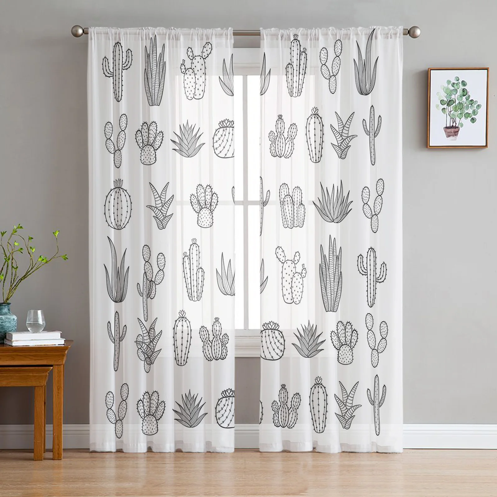 Tropical Succulents Tulle Curtains Living Room Kitchen Chiffon Curtain Bedroom Balcony Sheer Curtain Fashion Home Decor