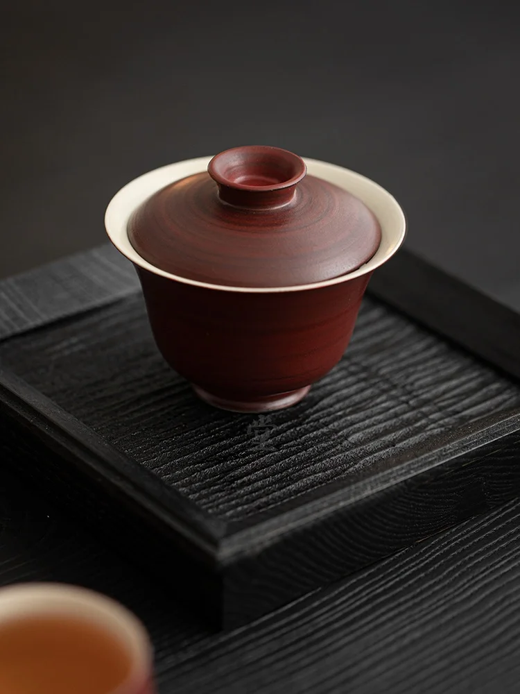 

GuYinTang Handmade Ceramic Tea Bowl with Lid Retro Style Tea Brewing Bowl Anti-Scalding Handheld Bowl for Home Use