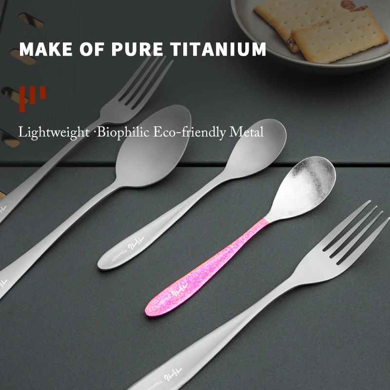 TiTo Titanium Drops Handle&Round Handle Spoons and Forks Ultra-light Cutlery Spoon With Elegant Handle Use For Home Restaurant