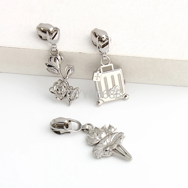 Lotus/Trunk/Magnolia Flower Shape 5# Nylon Metal Zipper Puller Slider For Repair Garment Purse Bags Charm Zip Head Accessories