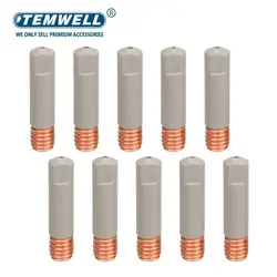 M6 mig soldagem contato dicas, 10pcs, mig soldagem ferramenta peças, nova proteção de revestimento, 25mm, 0.8mm-1.2mm, mig