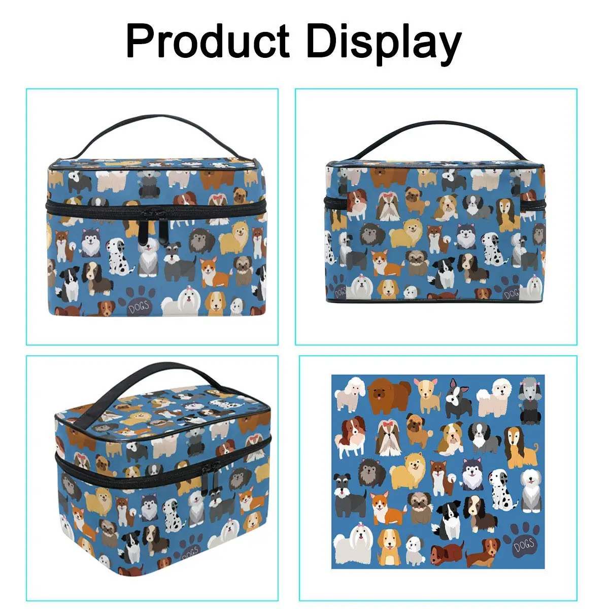 Cute Dog Puppy Makeup Bag Cosmetic Bag Toiletry Travel Brush Bag Train Case for Women Zip Carrying Portable Multifunctional Bag