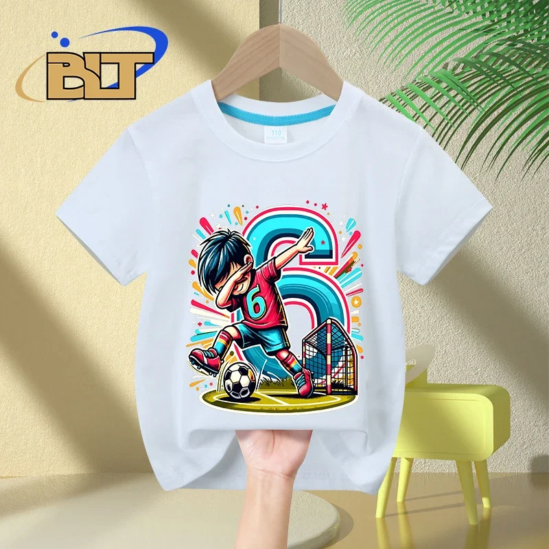 Camiseta de cumpleaños para niños de 6 años, ropa de algodón de manga corta para fanáticos del fútbol, regalo de cumpleaños para niños