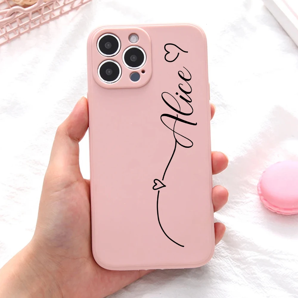 Personalized Simple Line Heart Phone Cover for iPhone 15 Pro Max Case XR 7 8 12 13 14 15 Plus Silicone Funda for iPhone 11 Case